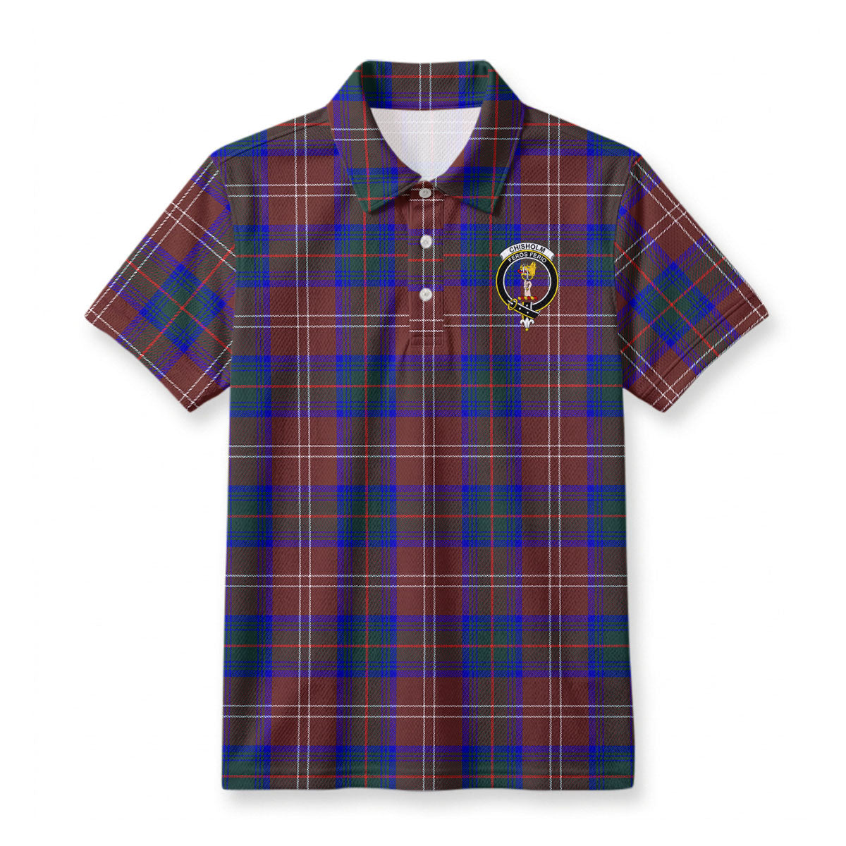 Chisholm Hunting Modern Tartan Crest Birdseye Mesh Polo Shirt