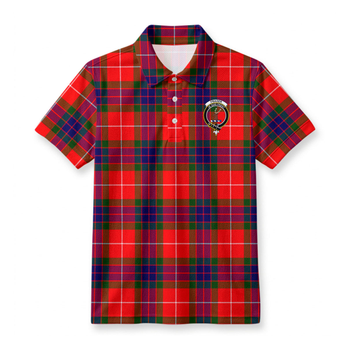 Fraser (of Lovat) Modern Tartan Crest Birdseye Mesh Polo Shirt