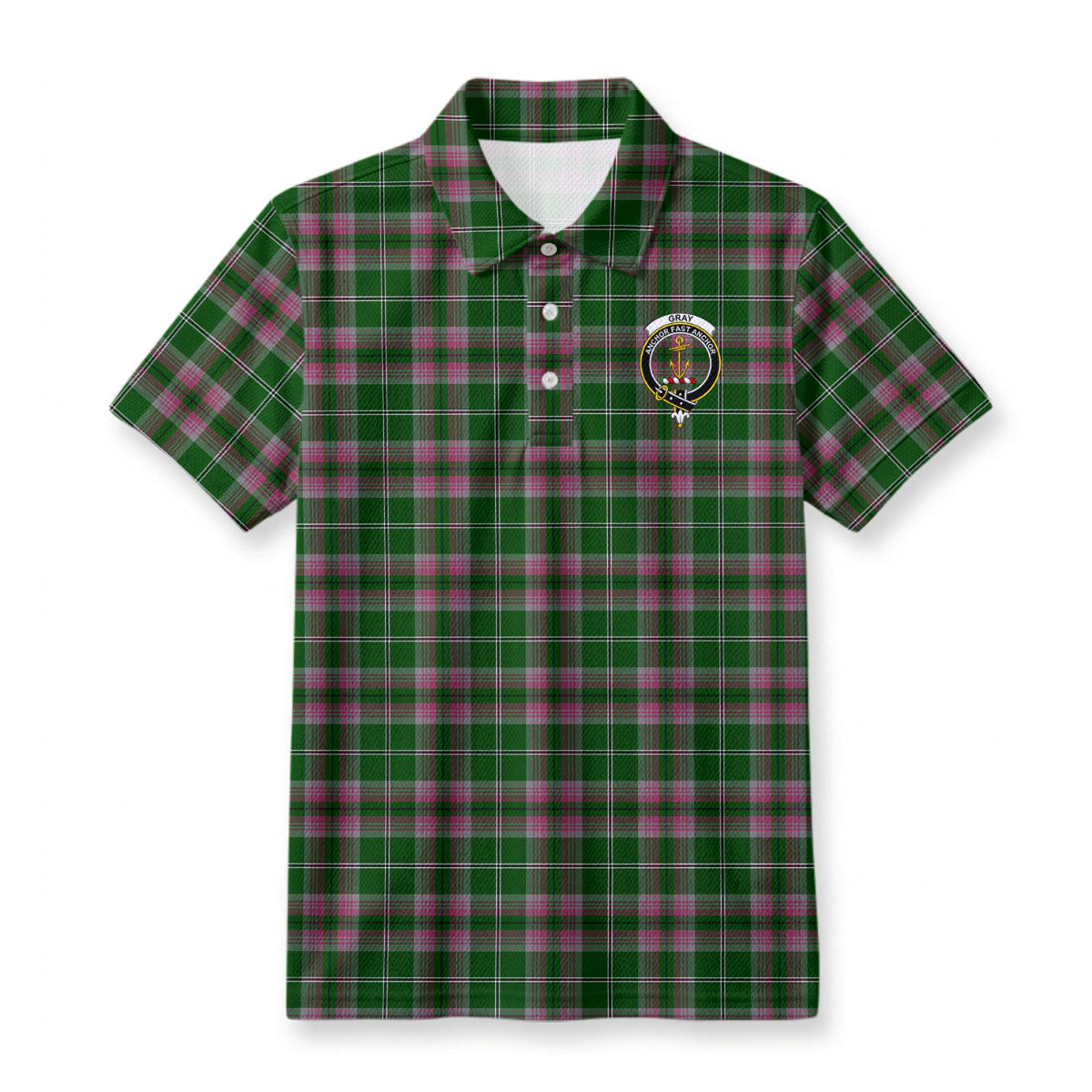 Gray Hunting Tartan Crest Birdseye Mesh Polo Shirt