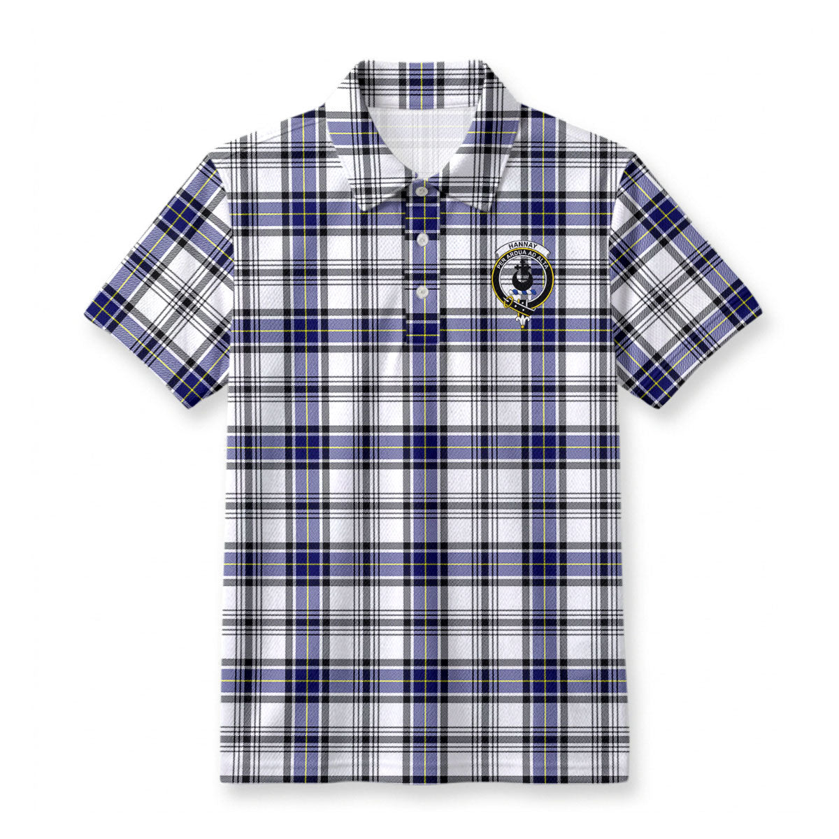 Hannay Modern Tartan Crest Birdseye Mesh Polo Shirt