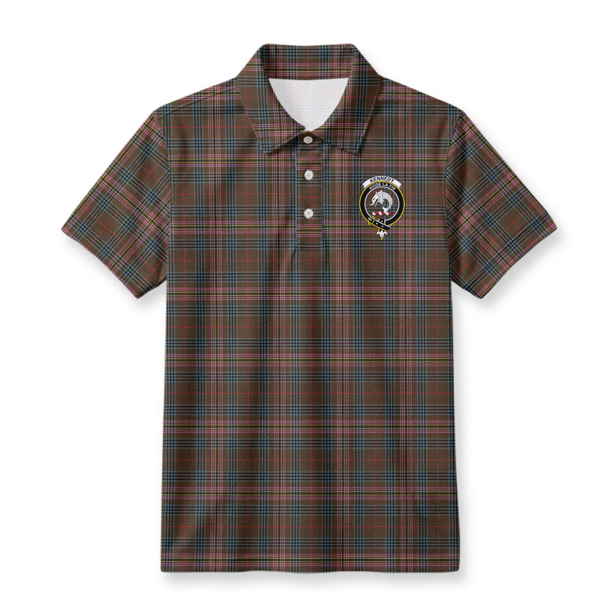 Kennedy Weathered Tartan Crest Birdseye Mesh Polo Shirt