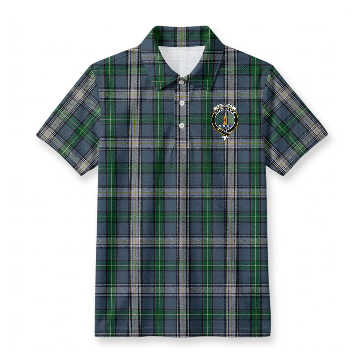MacDowall Tartan Crest Birdseye Mesh Polo Shirt