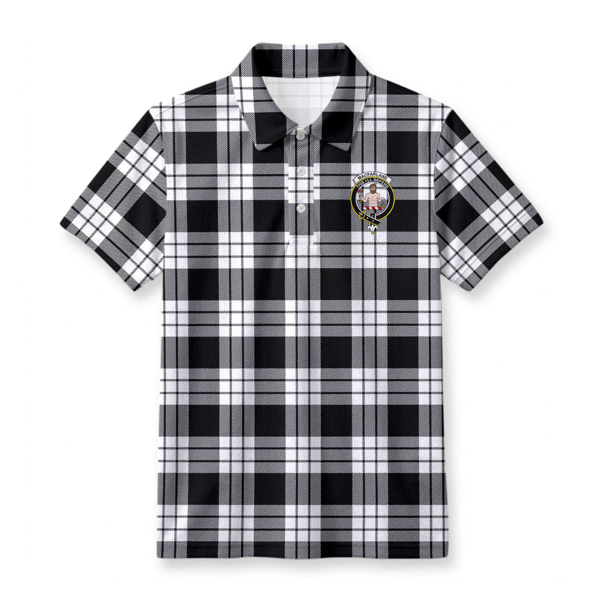 MacFarlane Black - White Tartan Crest Birdseye Mesh Polo Shirt