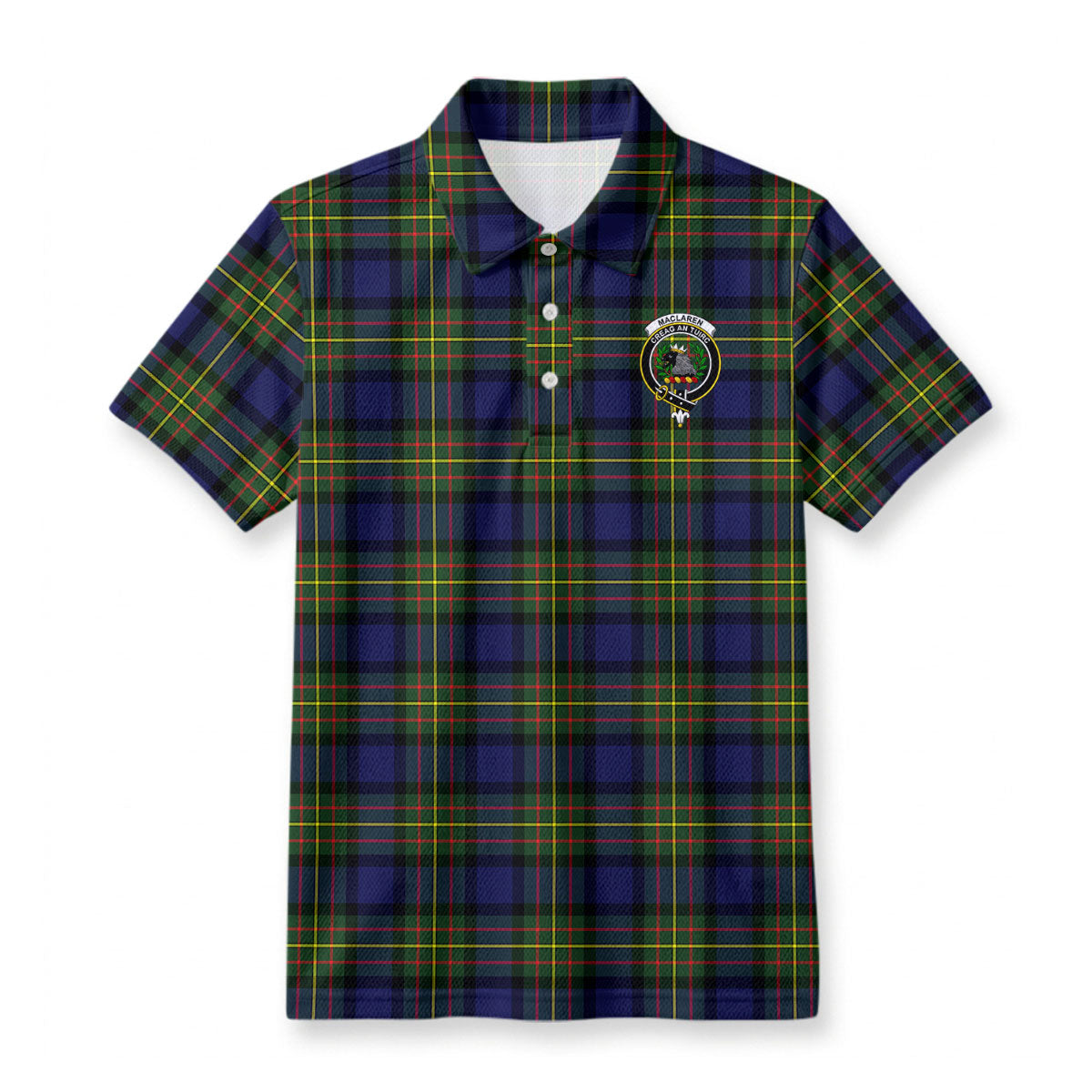 MacLaren Modern Tartan Crest Birdseye Mesh Polo Shirt