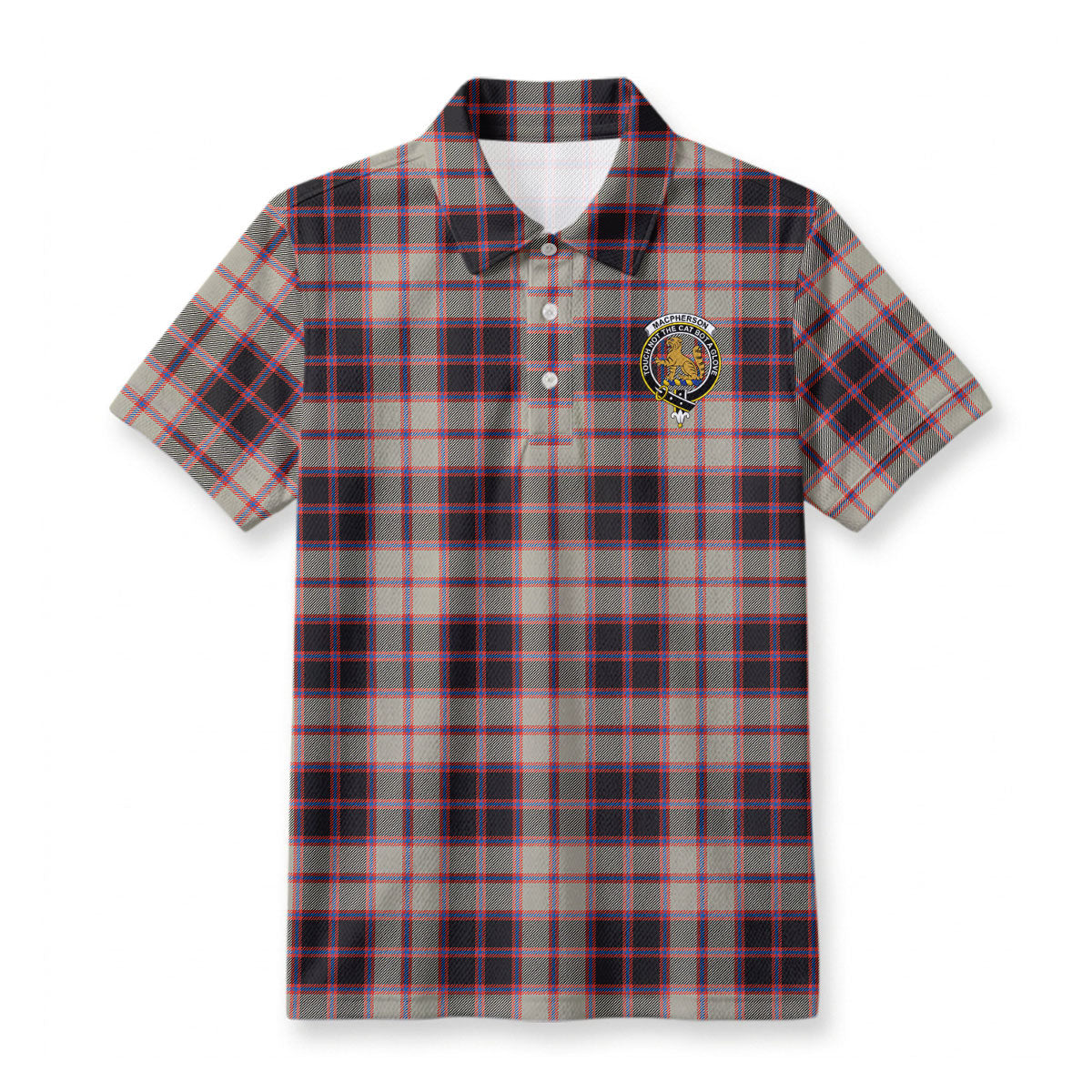 MacPherson Hunting Ancient Tartan Crest Birdseye Mesh Polo Shirt