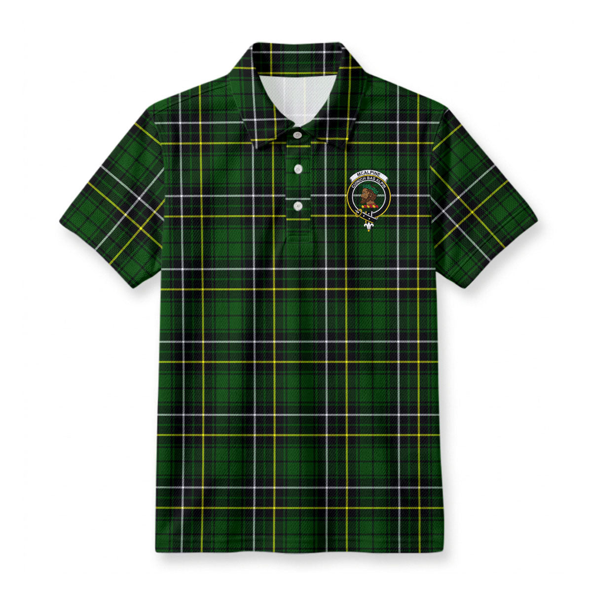 McAlpine Modern Tartan Crest Birdseye Mesh Polo Shirt