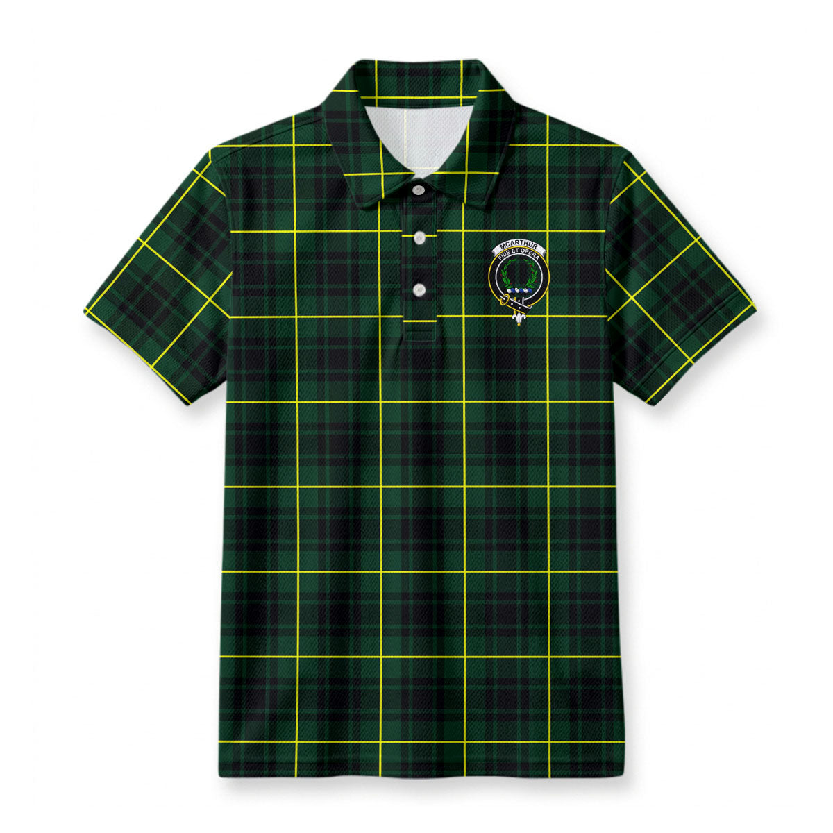 McArthur Modern Tartan Crest Birdseye Mesh Polo Shirt