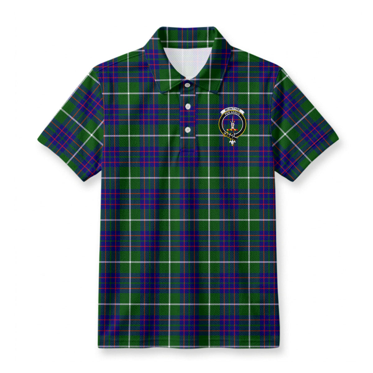 McIntyre Hunting Modern Tartan Crest Birdseye Mesh Polo Shirt
