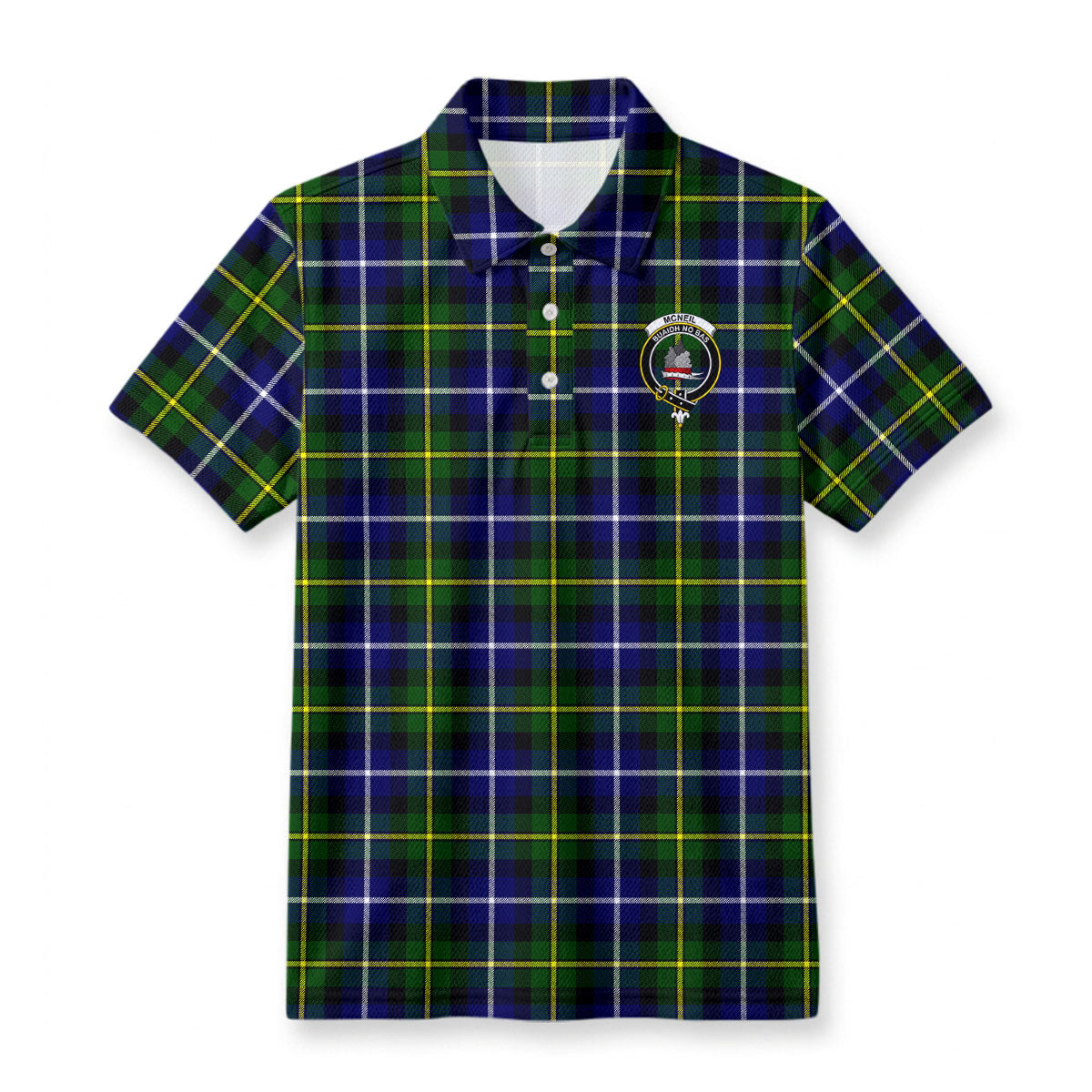 McNeil of Barra Modern Tartan Crest Birdseye Mesh Polo Shirt