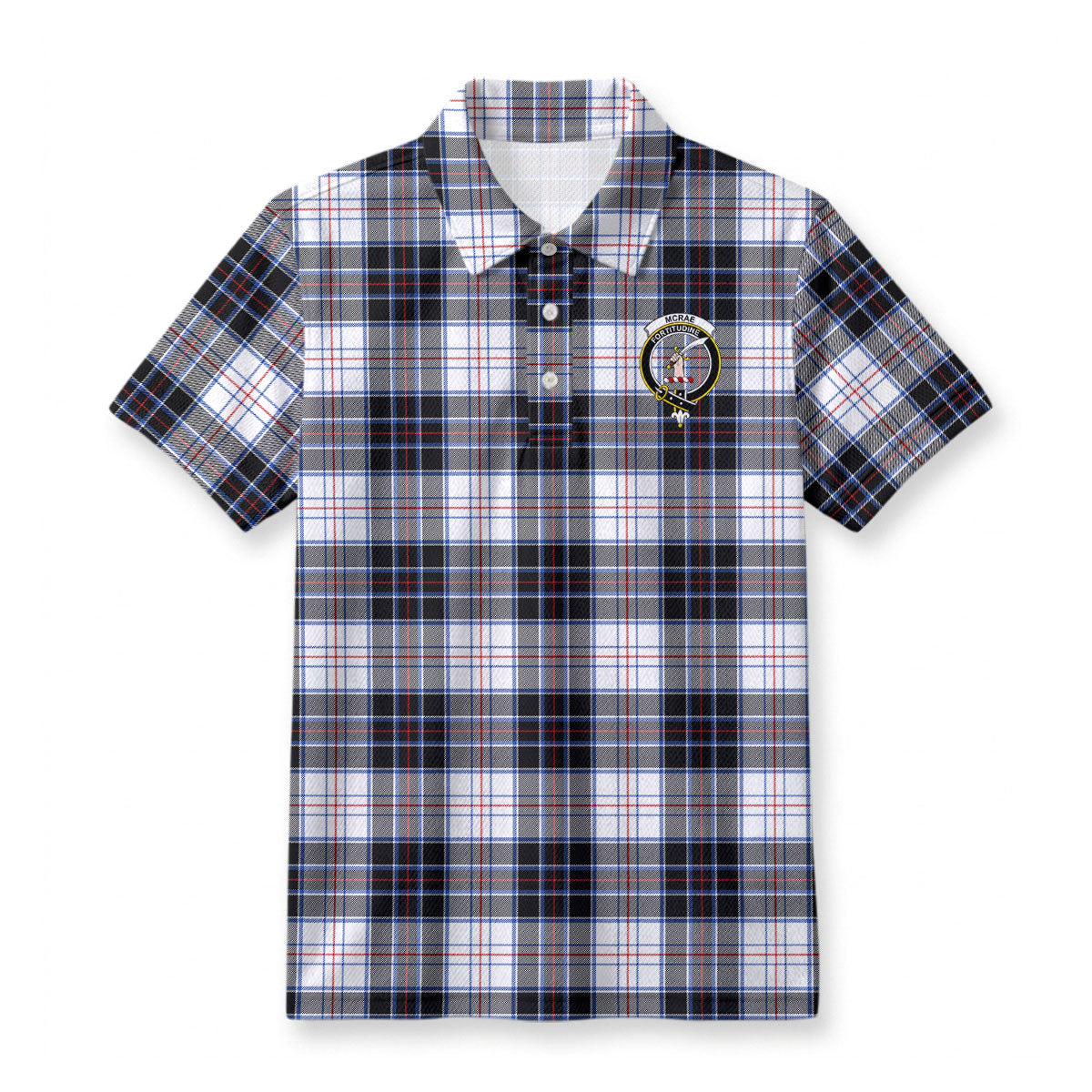 McRae Dress Modern Tartan Crest Birdseye Mesh Polo Shirt