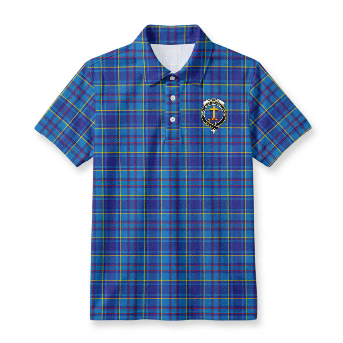 Mercer Modern Tartan Crest Birdseye Mesh Polo Shirt