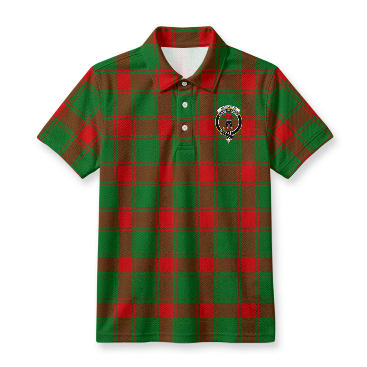 Middleton Modern Tartan Crest Birdseye Mesh Polo Shirt