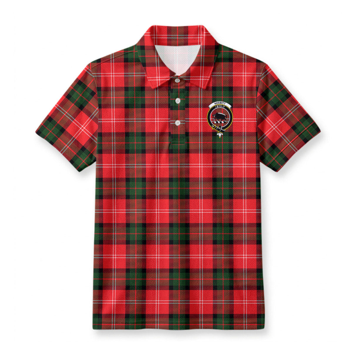 Nesbitt Modern Tartan Crest Birdseye Mesh Polo Shirt