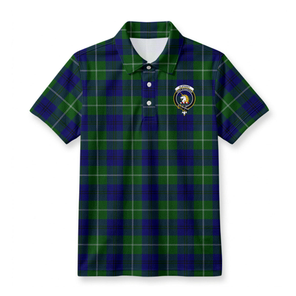 Oliphant Modern Tartan Crest Birdseye Mesh Polo Shirt