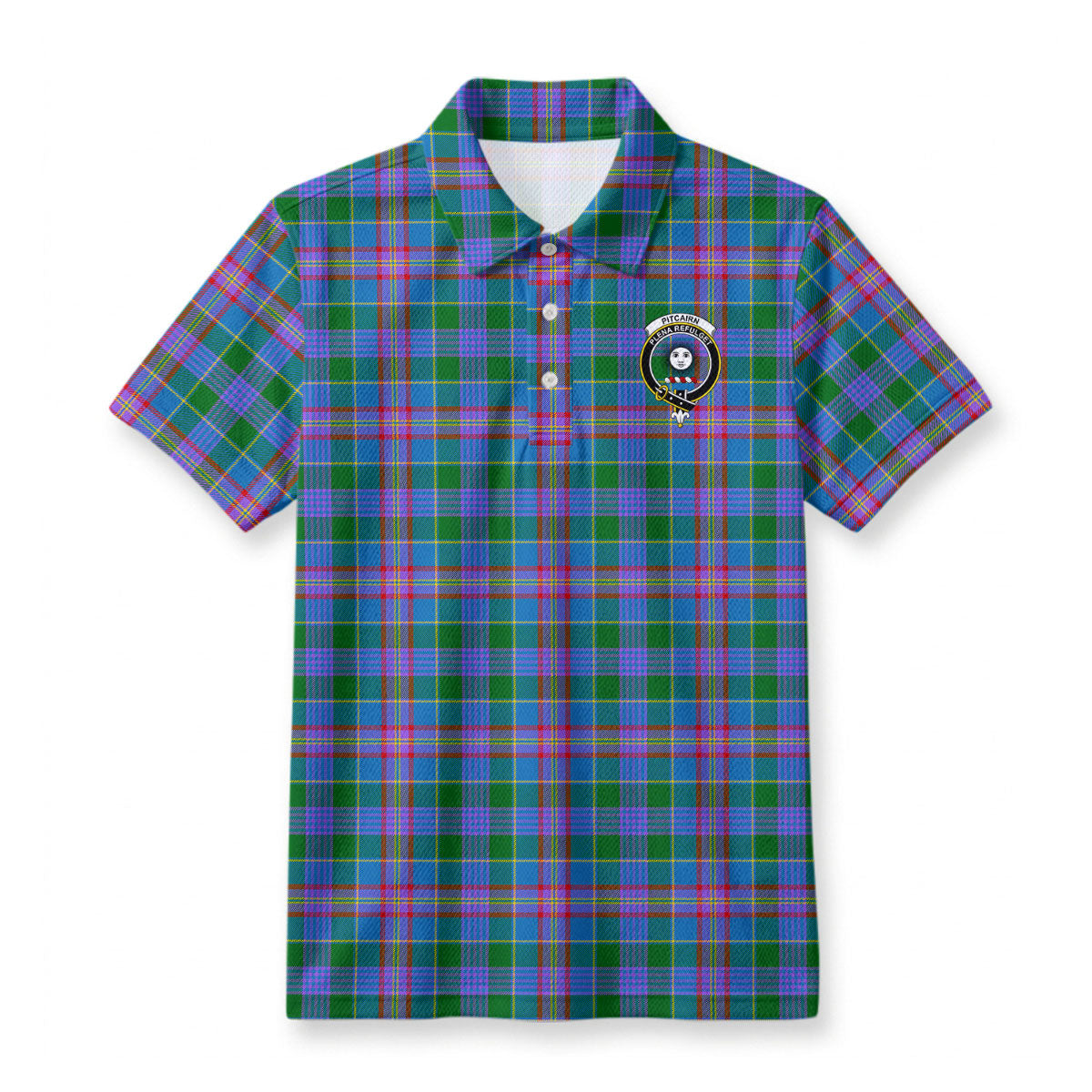 Pitcairn Hunting Tartan Crest Birdseye Mesh Polo Shirt