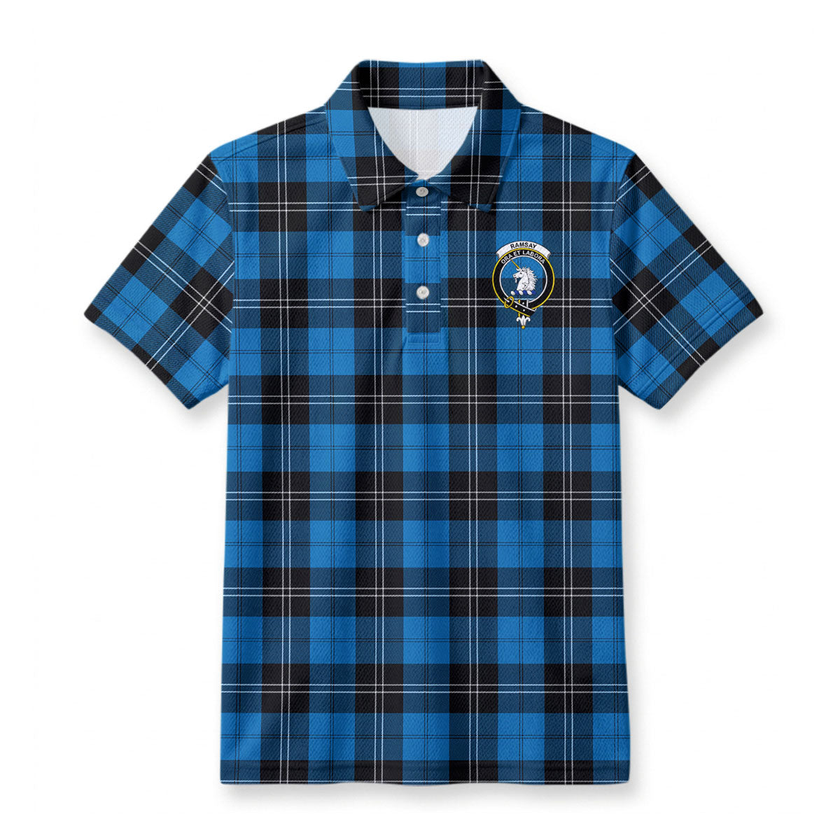 Ramsay Blue Ancient Tartan Crest Birdseye Mesh Polo Shirt