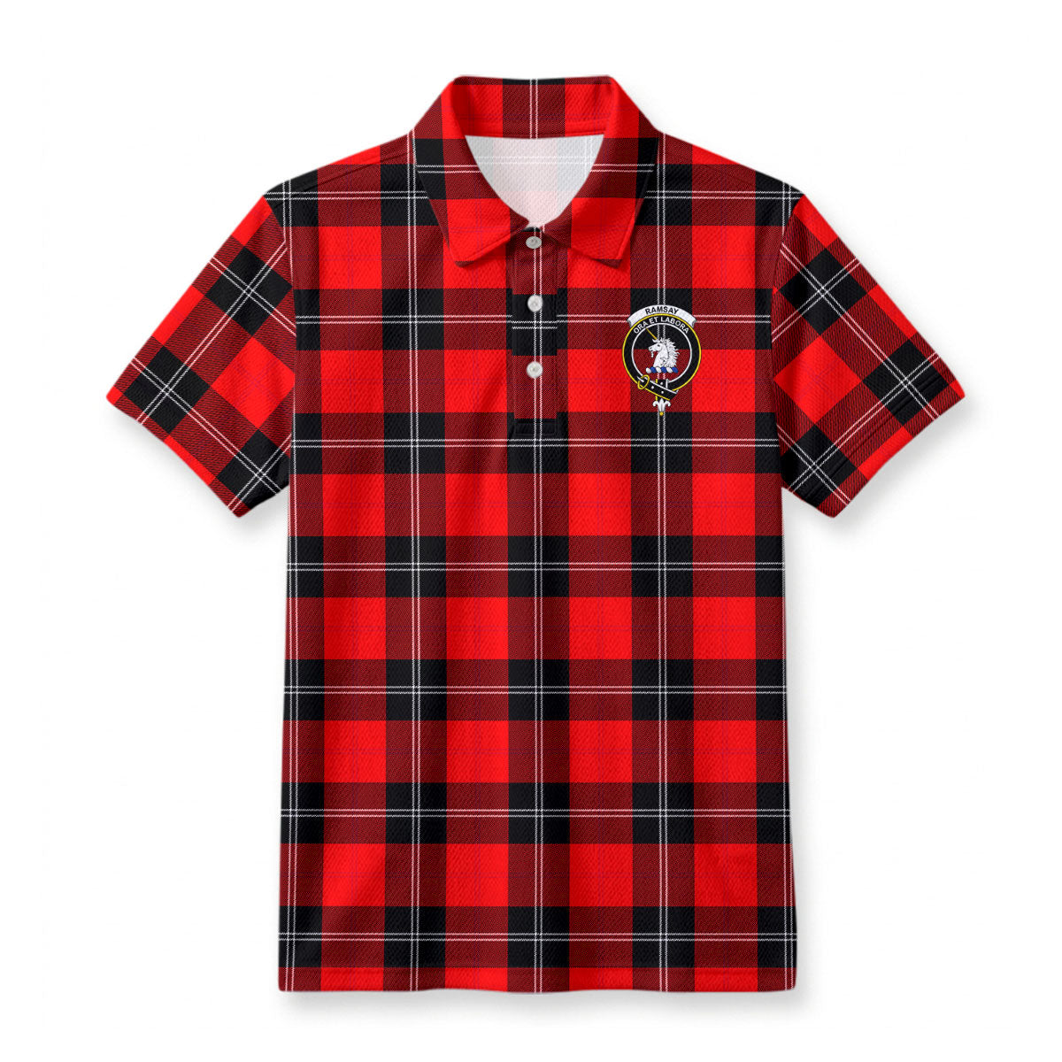 Ramsay Modern Tartan Crest Birdseye Mesh Polo Shirt