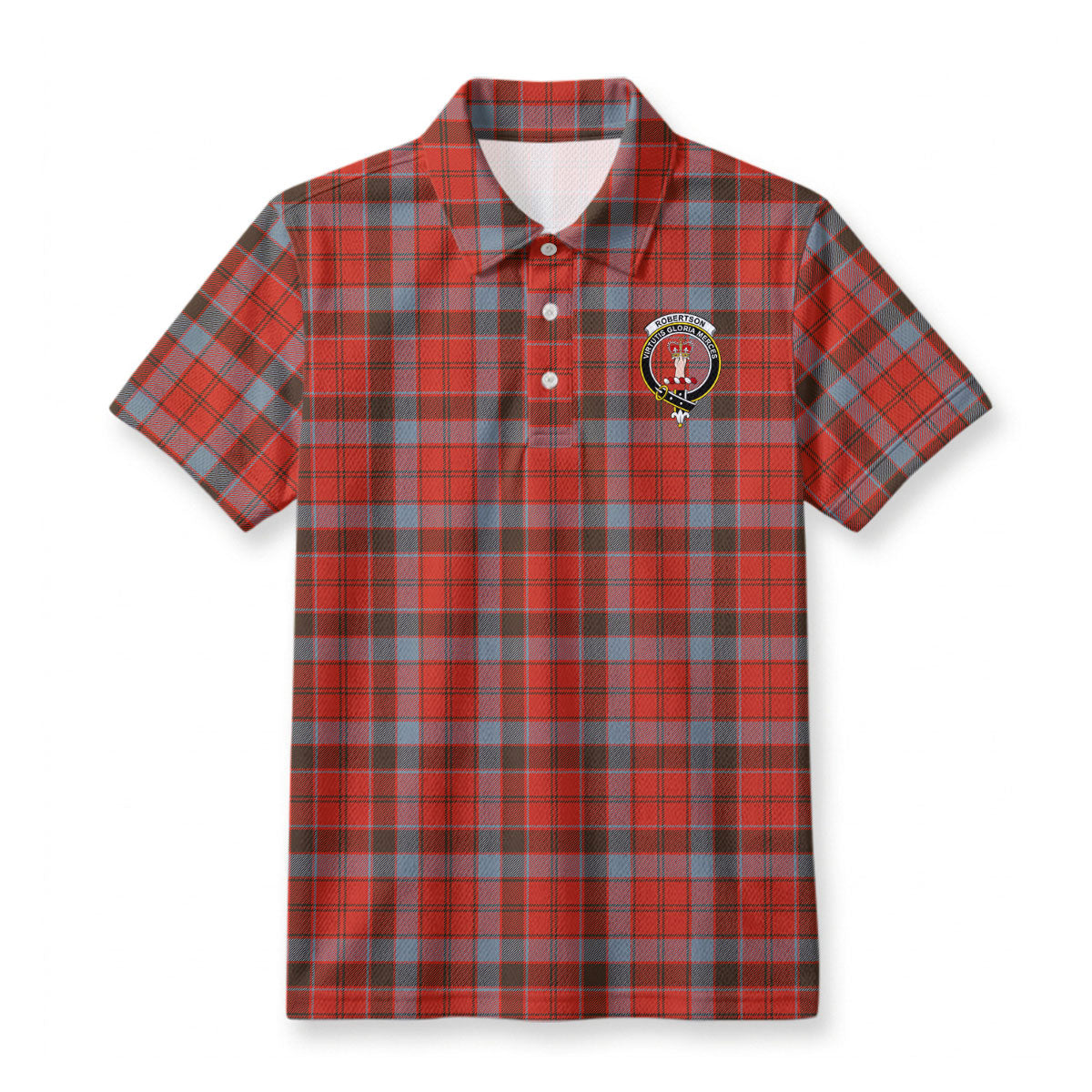 Robertson Weathered Tartan Crest Birdseye Mesh Polo Shirt