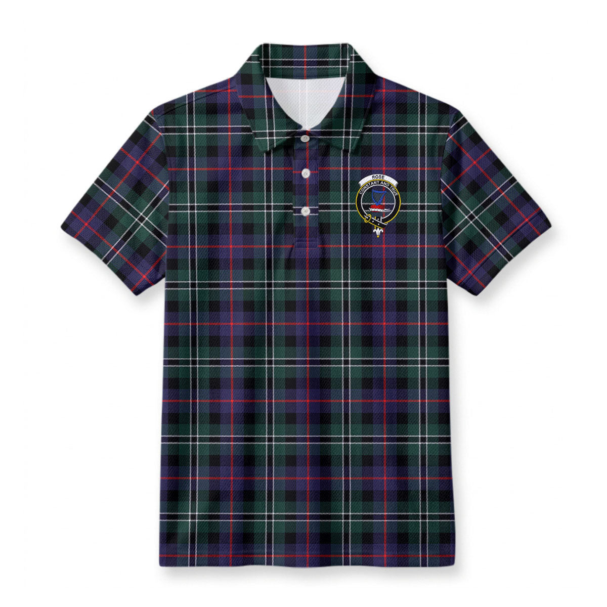 Rose Hunting Modern Tartan Crest Birdseye Mesh Polo Shirt