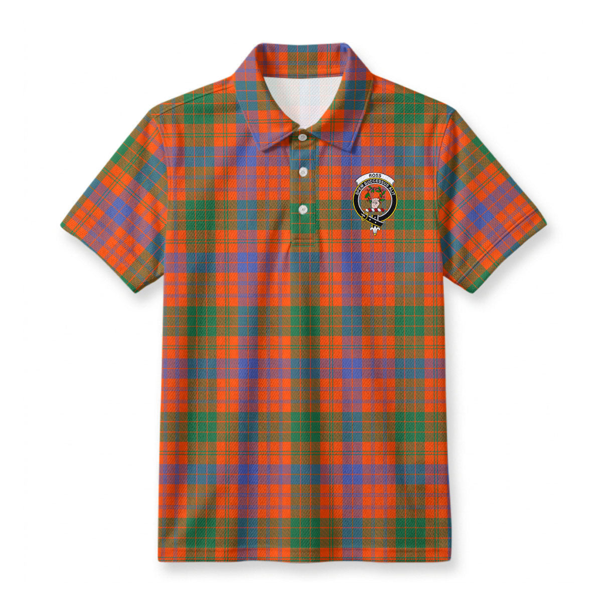 Ross Ancient Tartan Crest Birdseye Mesh Polo Shirt