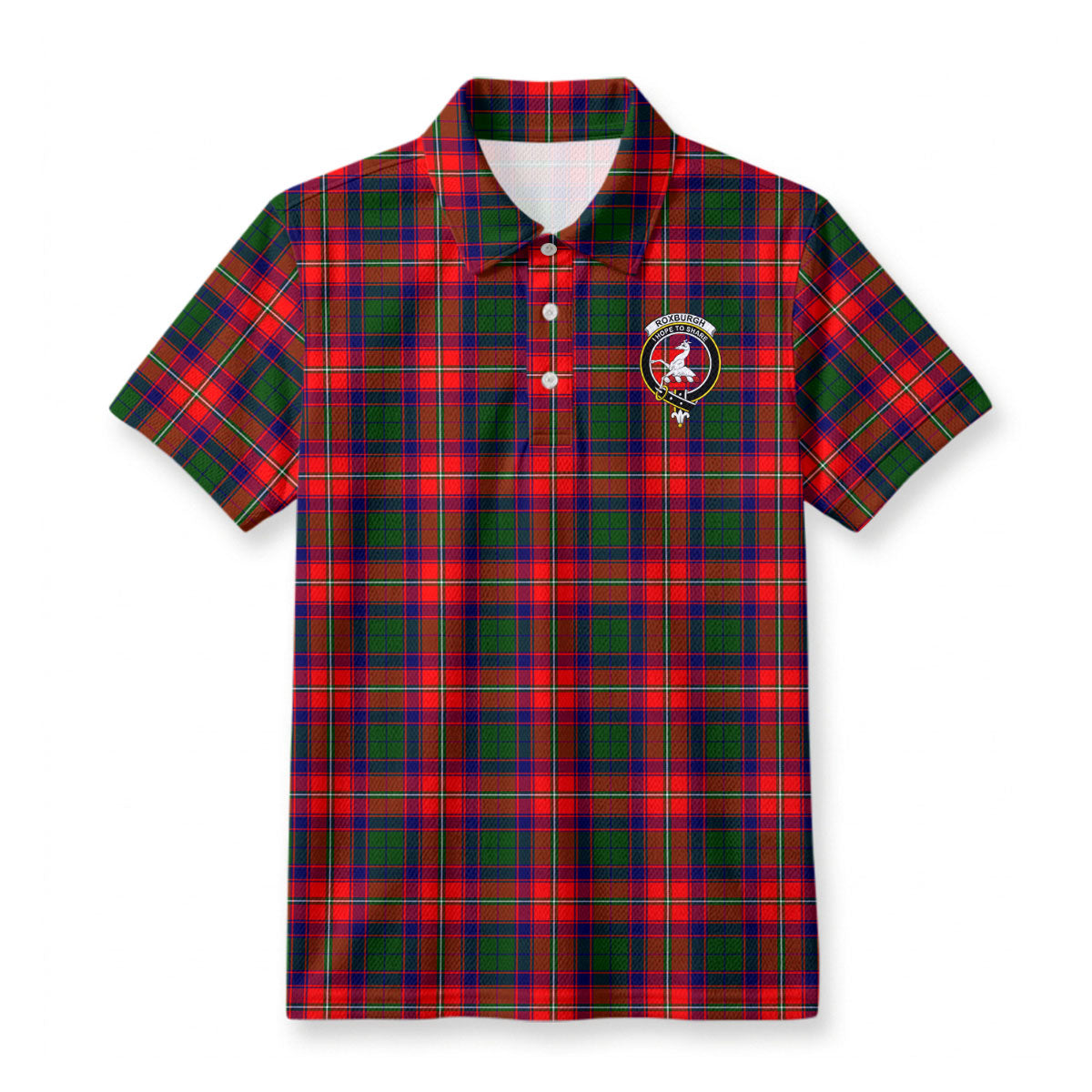 Roxburgh District Tartan Crest Birdseye Mesh Polo Shirt