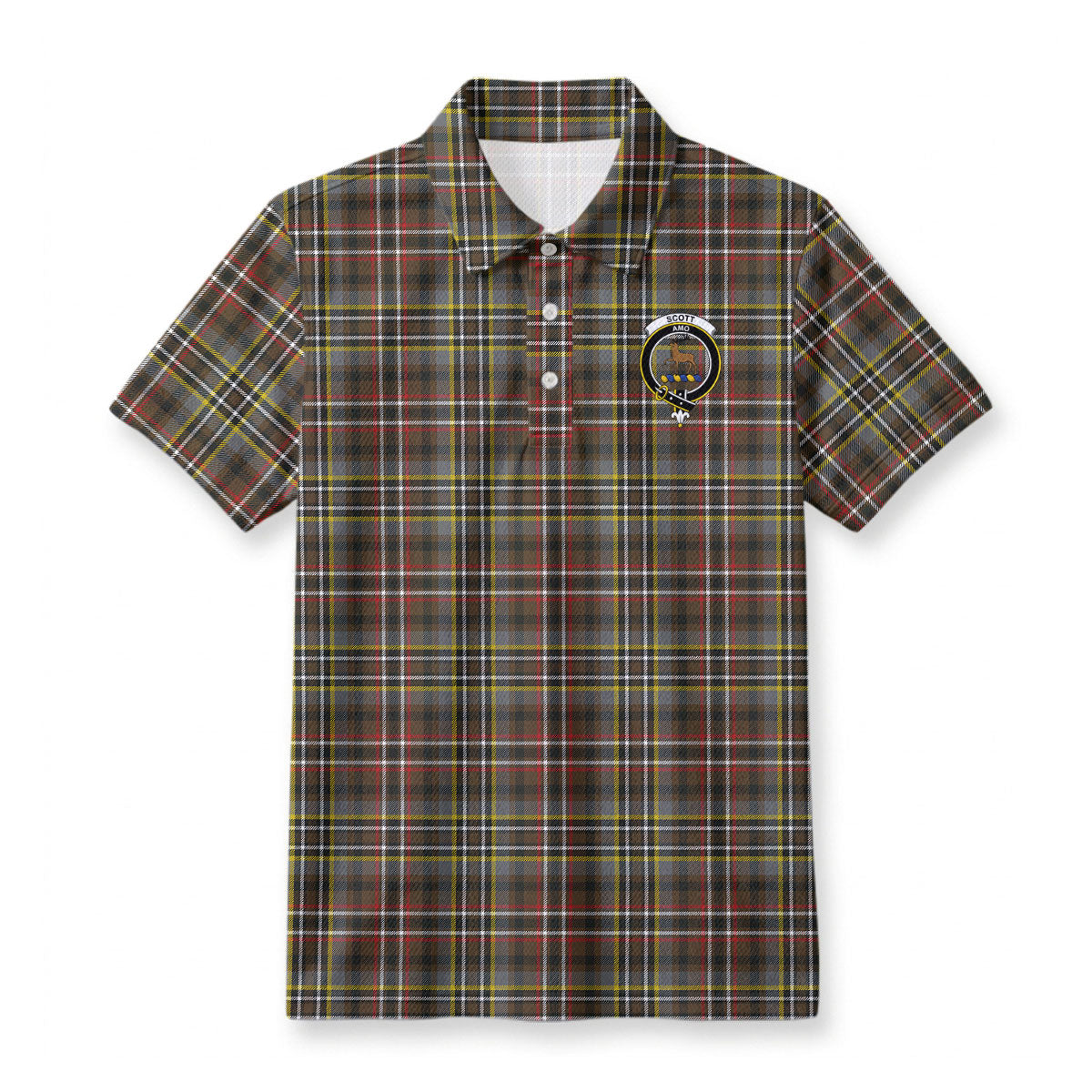 Scott Green Weathered Tartan Crest Birdseye Mesh Polo Shirt