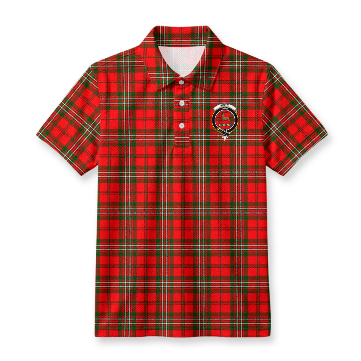 Scott Modern Tartan Crest Birdseye Mesh Polo Shirt