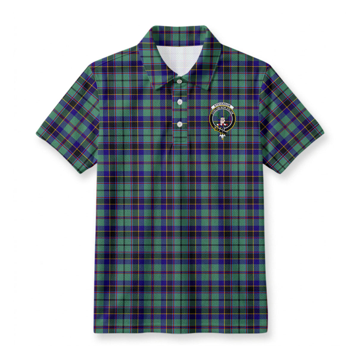 Stevenson Tartan Crest Birdseye Mesh Polo Shirt