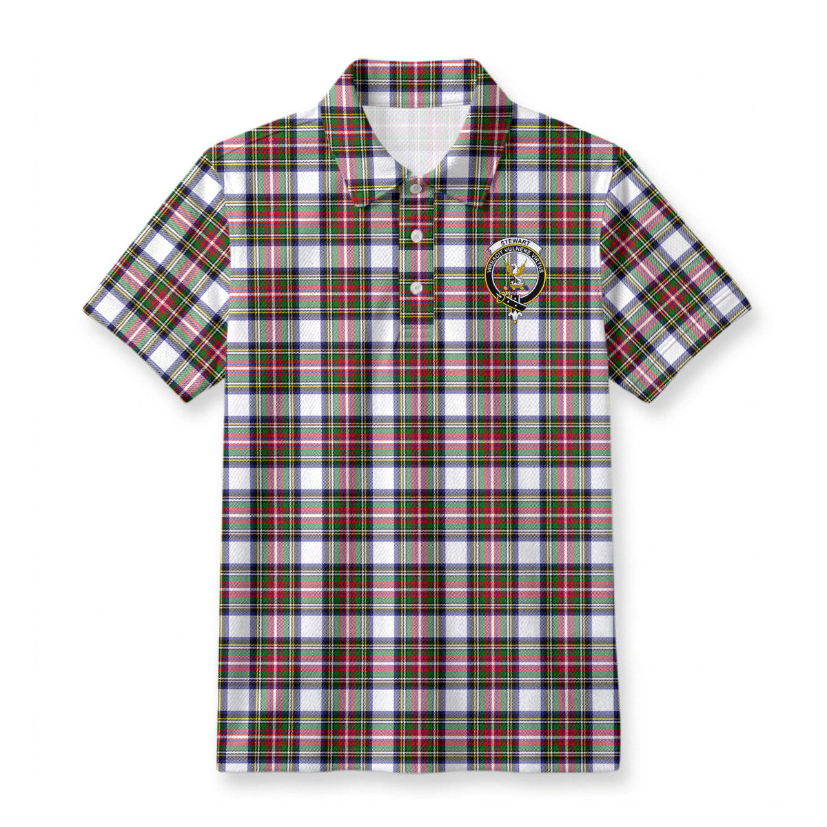 Stewart Dress Modern Tartan Crest Birdseye Mesh Polo Shirt