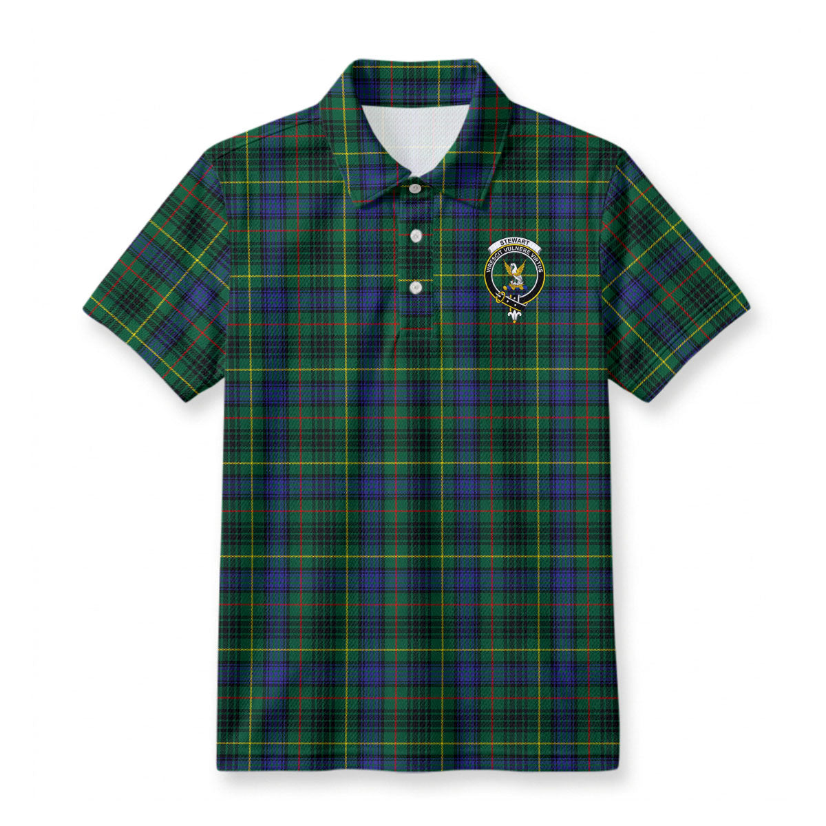 Stewart Hunting Modern Tartan Crest Birdseye Mesh Polo Shirt