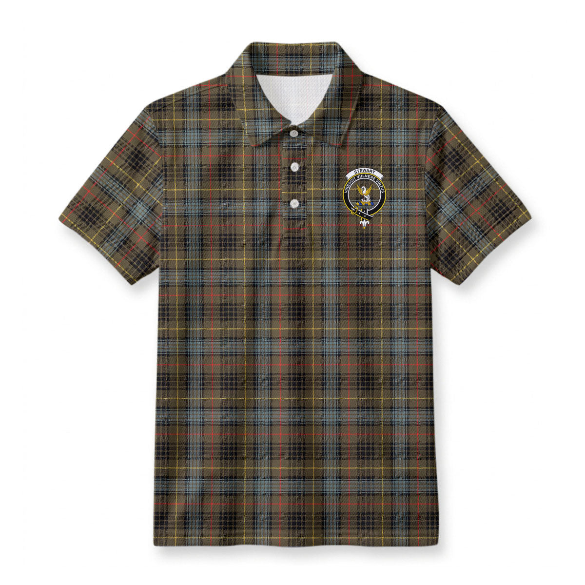 Stewart Hunting Weathered Tartan Crest Birdseye Mesh Polo Shirt