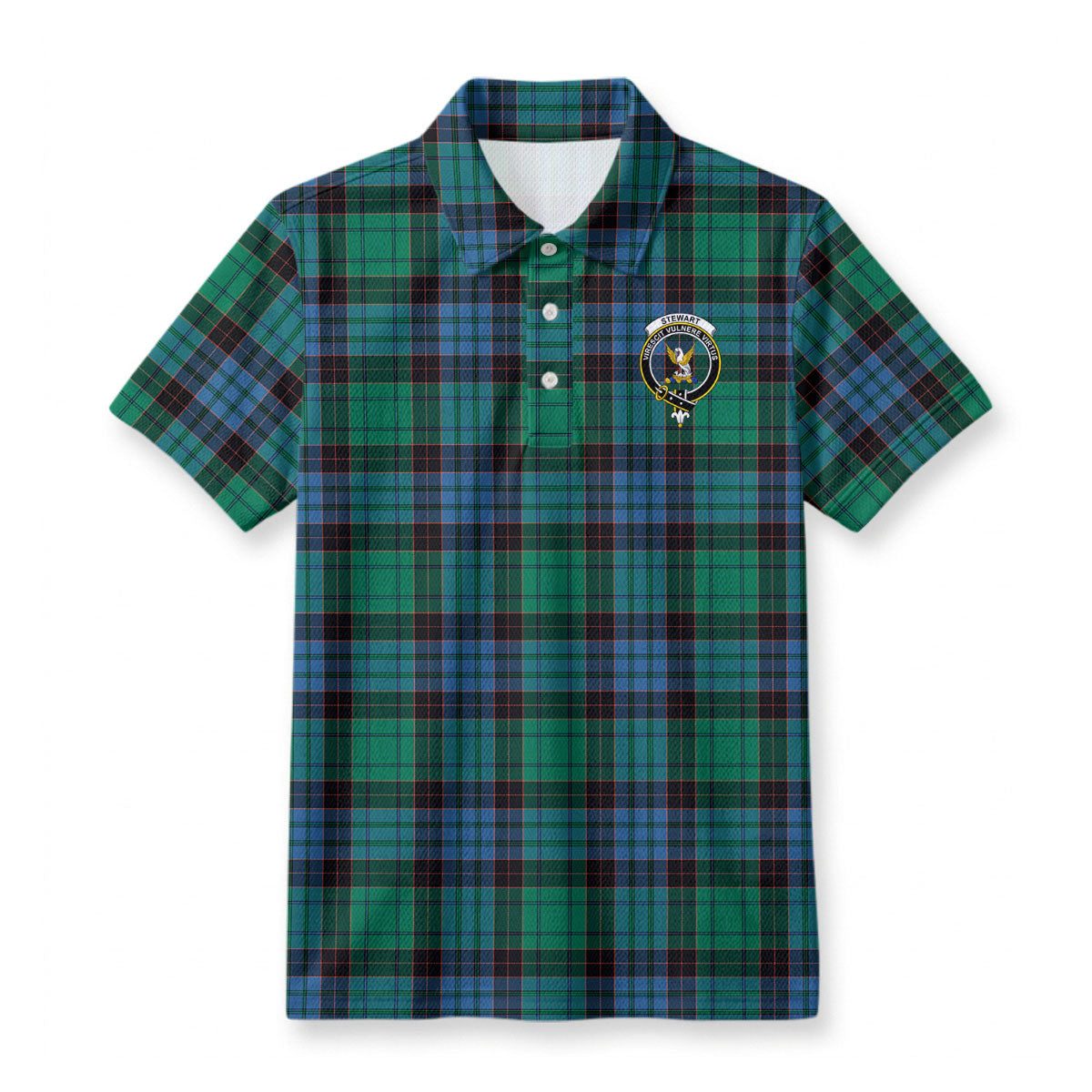 Stewart Old Ancient Tartan Crest Birdseye Mesh Polo Shirt