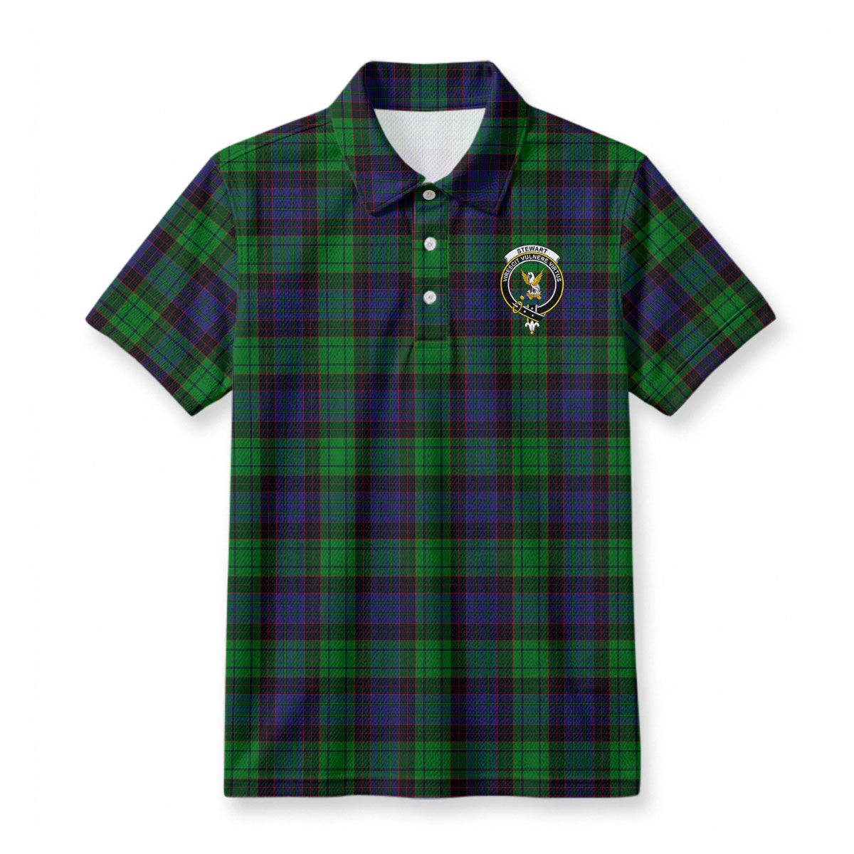 Stewart Old Modern Tartan Crest Birdseye Mesh Polo Shirt