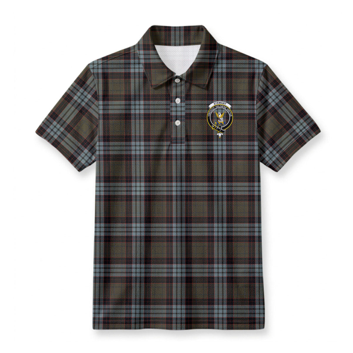 Stewart Old Weathered Tartan Crest Birdseye Mesh Polo Shirt