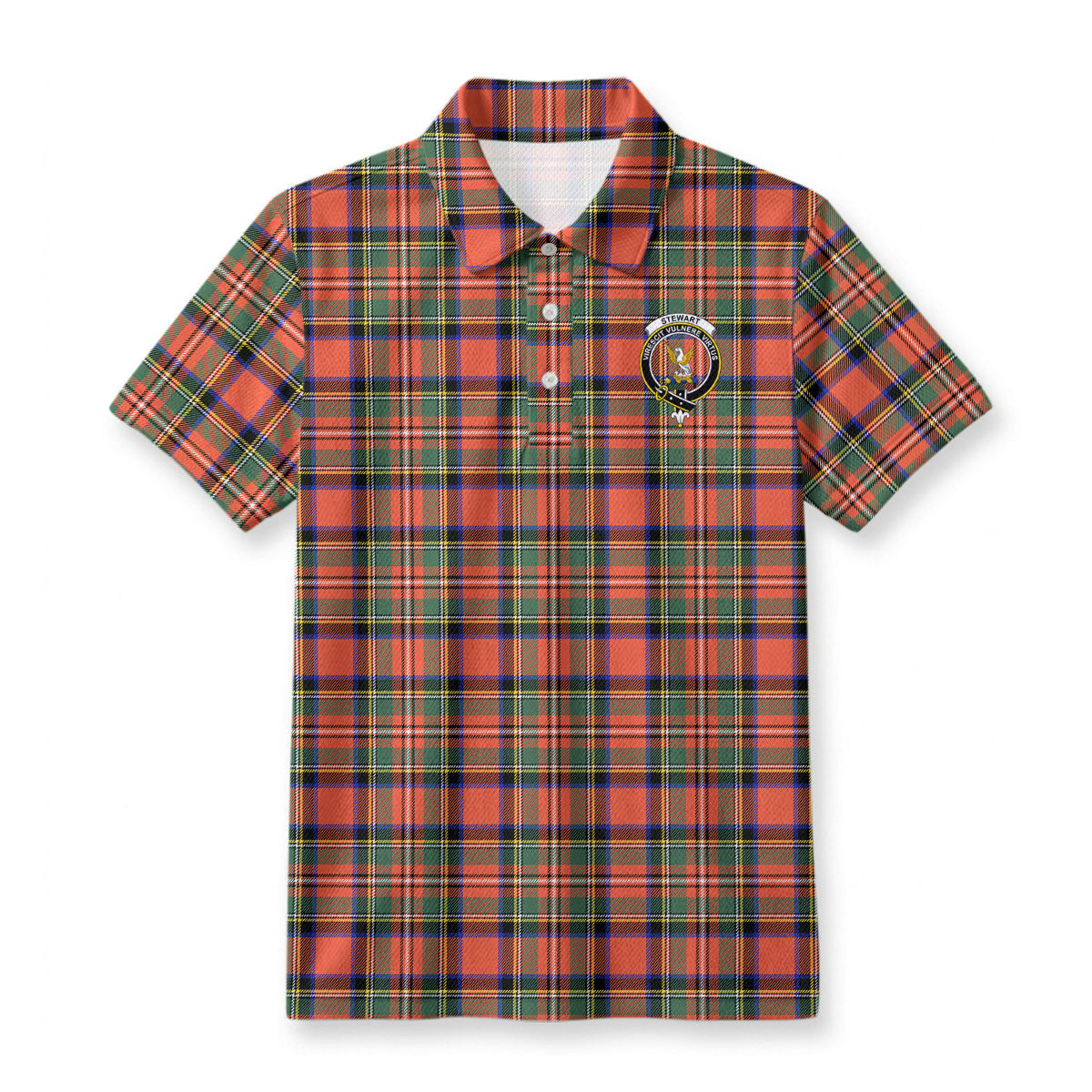 Stewart Royal Ancient Tartan Crest Birdseye Mesh Polo Shirt
