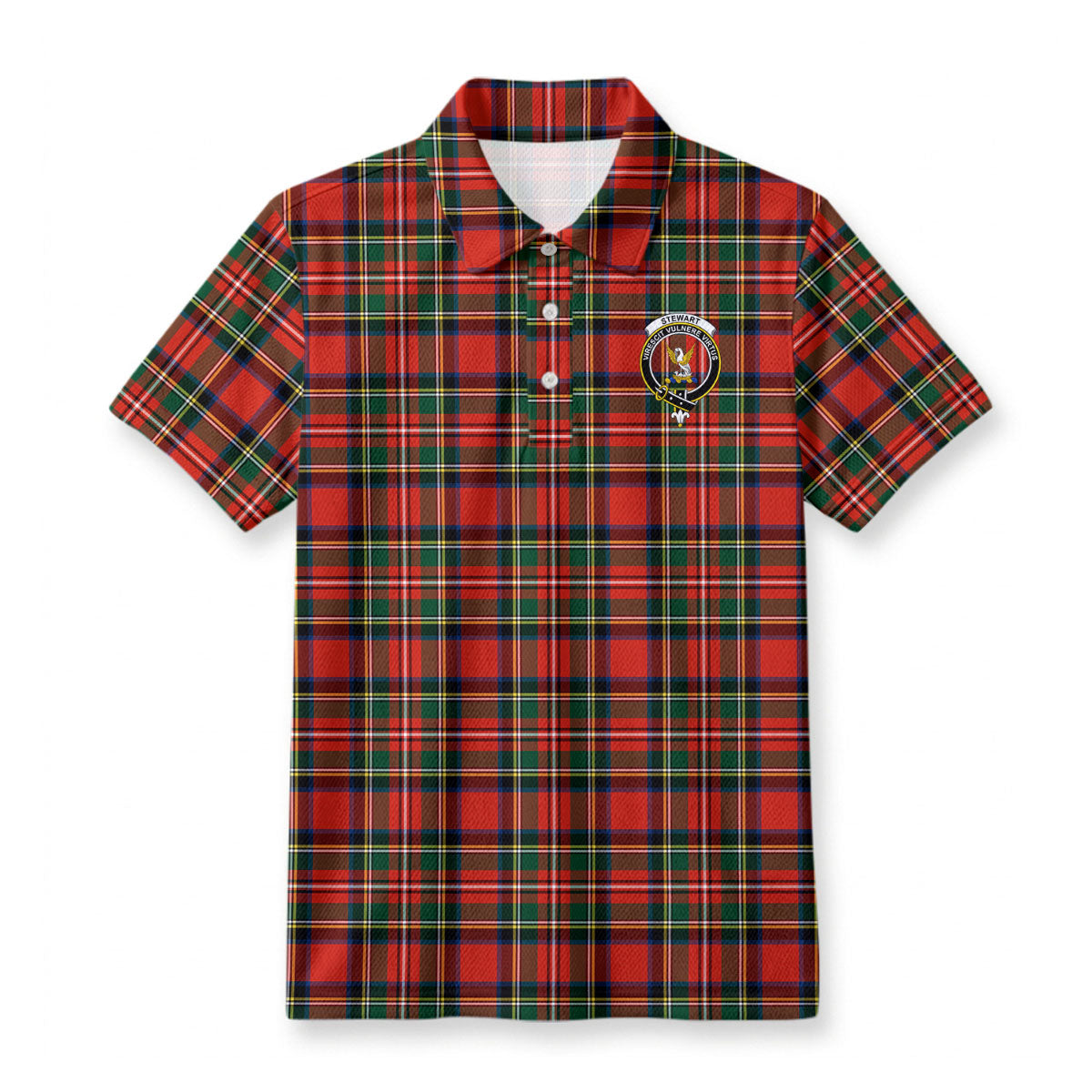 Stewart Royal Modern Tartan Crest Birdseye Mesh Polo Shirt