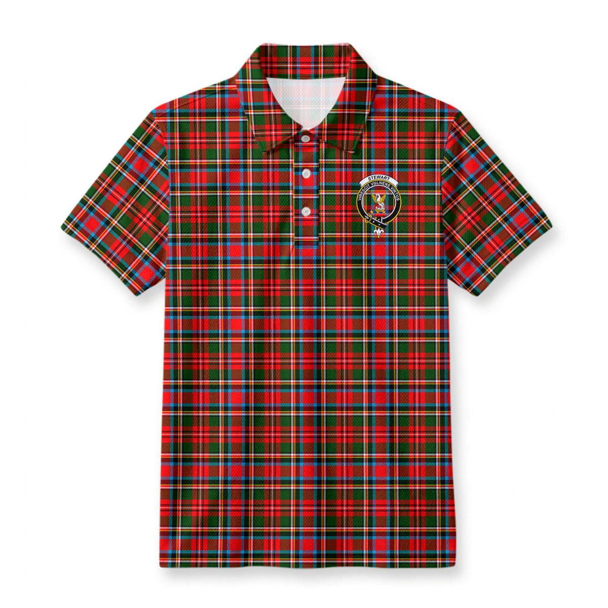 Stewart Royal Tartan Crest Birdseye Mesh Polo Shirt