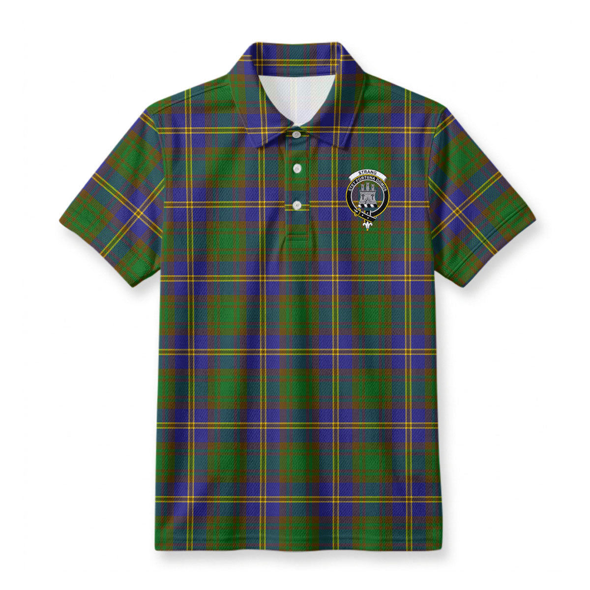 Strang (or Strange) Tartan Crest Birdseye Mesh Polo Shirt