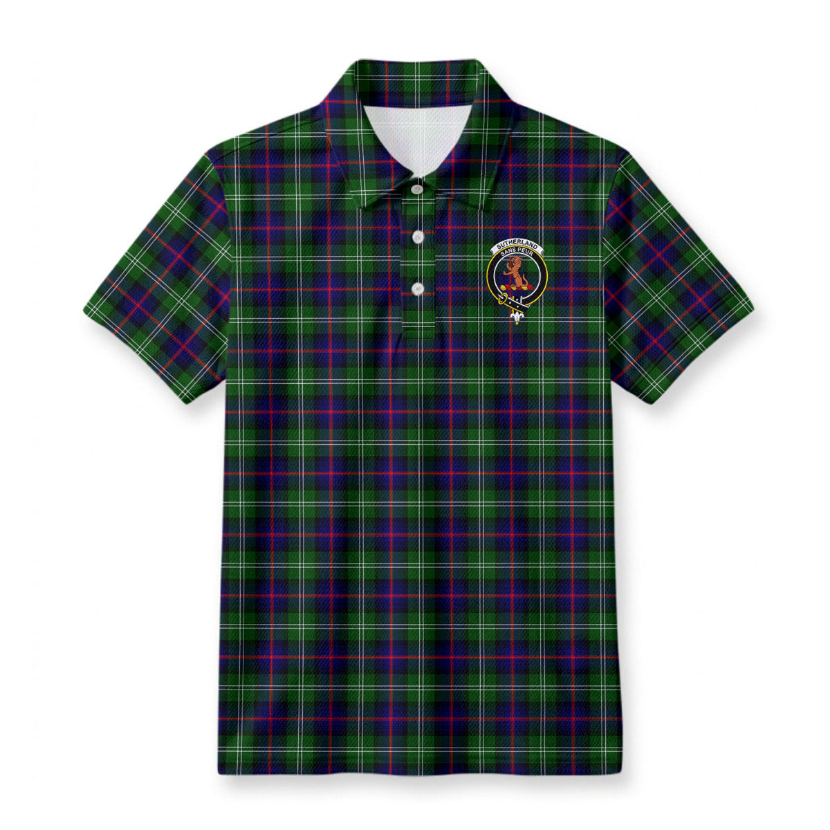 Sutherland Modern Tartan Crest Birdseye Mesh Polo Shirt