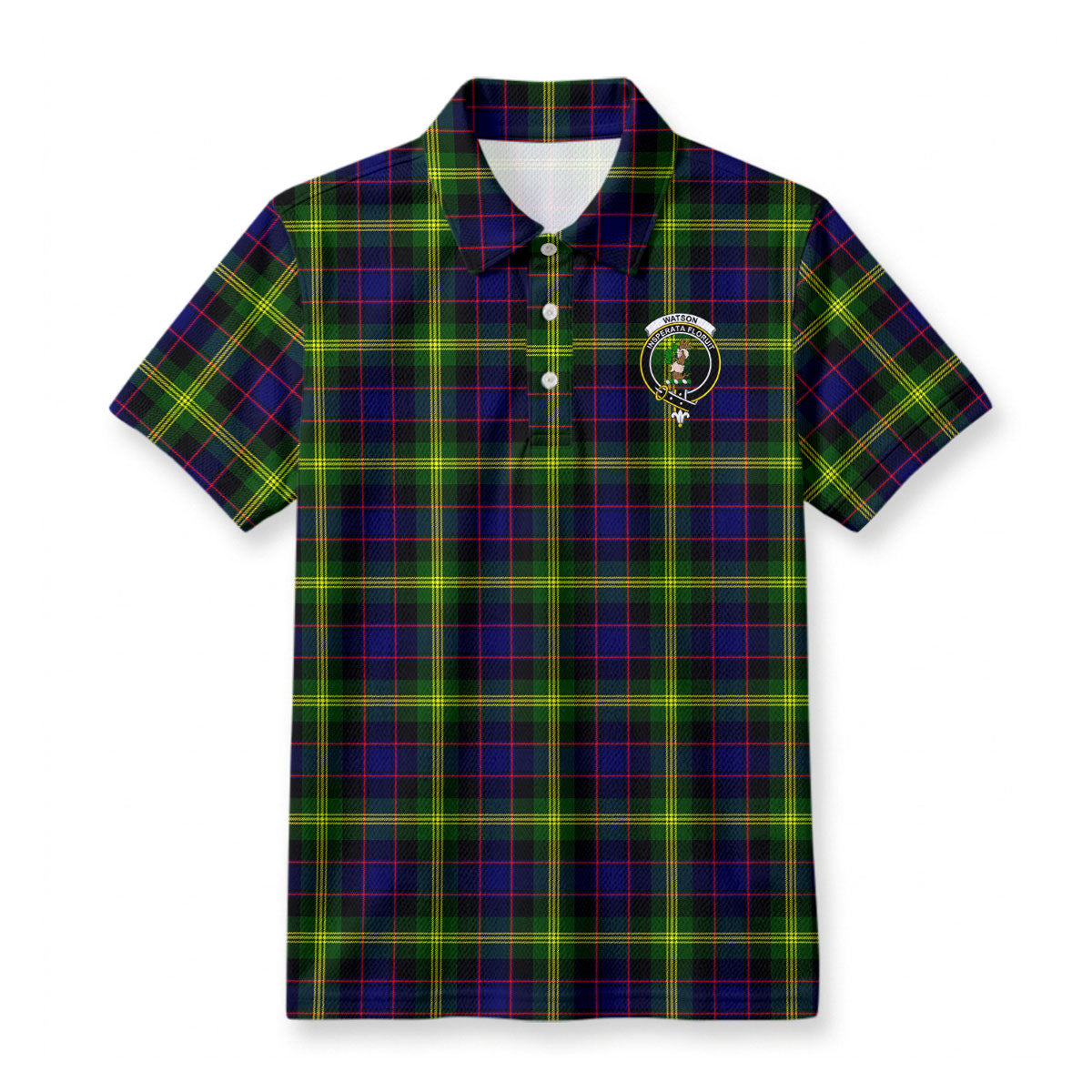 Watson Modern Tartan Crest Birdseye Mesh Polo Shirt