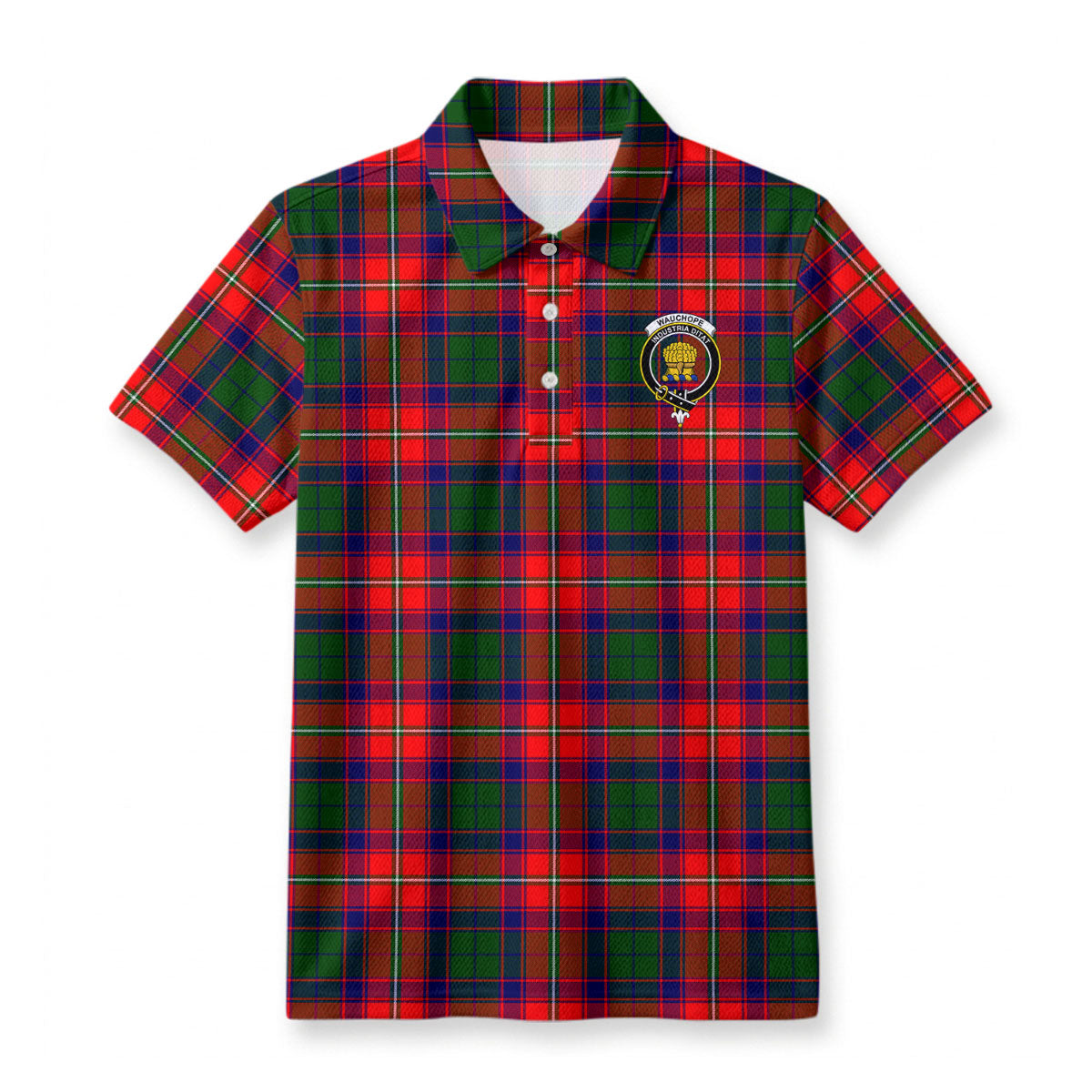 Wauchope (or Waugh) Tartan Crest Birdseye Mesh Polo Shirt