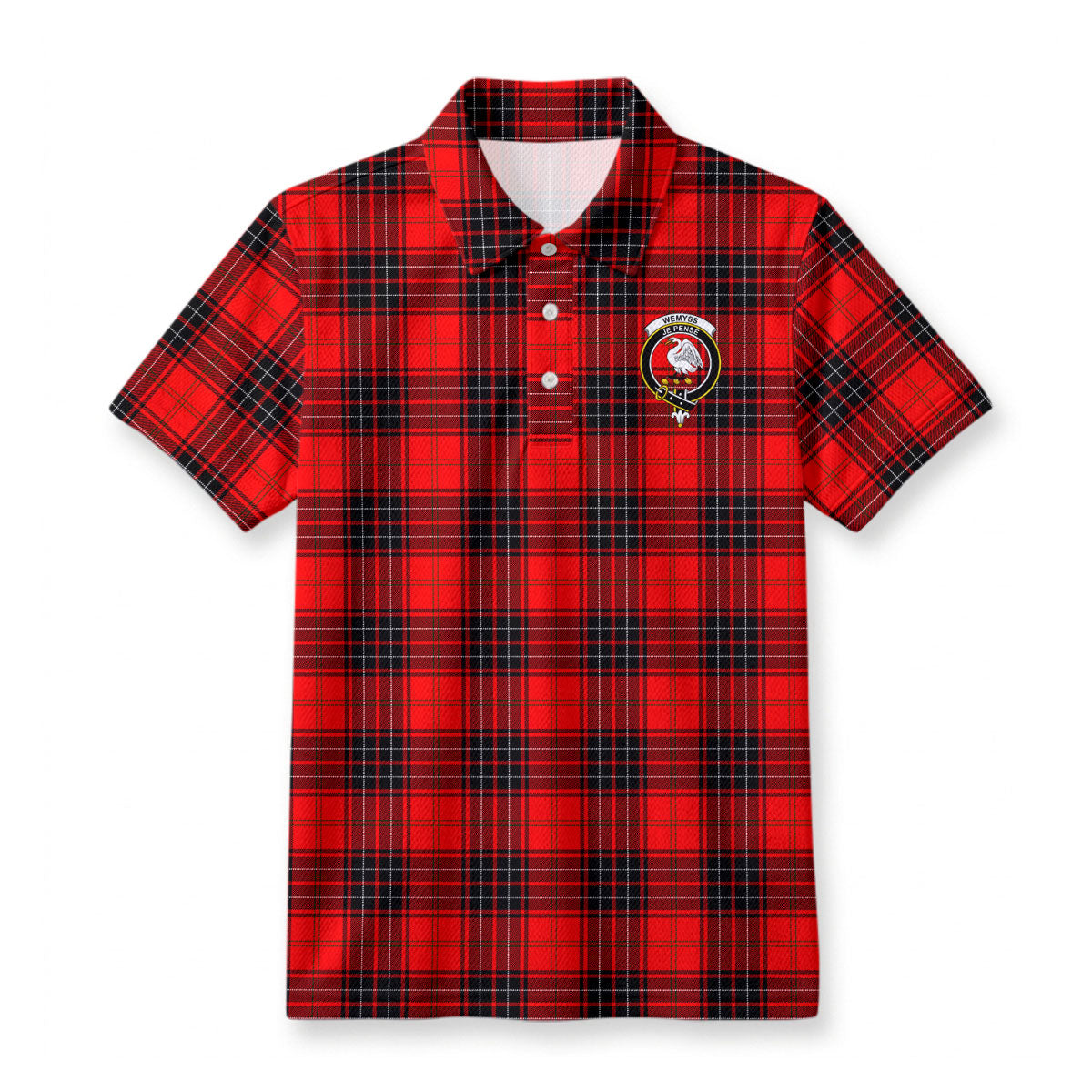 Wemyss Modern Tartan Crest Birdseye Mesh Polo Shirt