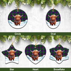 Armstrong Modern Tartan Christmas Ceramic Ornament - Highland Cows Snow Style