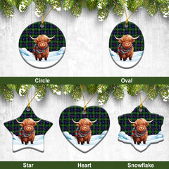 Baillie Tartan Christmas Ceramic Ornament - Highland Cows Snow Style