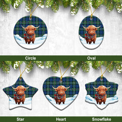 Baird Ancient Tartan Christmas Ceramic Ornament - Highland Cows Snow Style