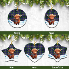 Baird Modern Tartan Christmas Ceramic Ornament - Highland Cows Snow Style