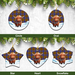 Balfour Modern Tartan Christmas Ceramic Ornament - Highland Cows Snow Style