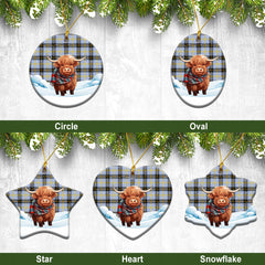 Bell of the Borders Tartan Christmas Ceramic Ornament - Highland Cows Snow Style