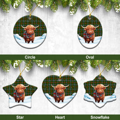 Bisset Tartan Christmas Ceramic Ornament - Highland Cows Snow Style