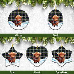 Blair Dress Tartan Christmas Ceramic Ornament - Highland Cows Snow Style